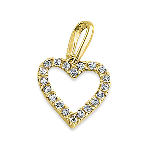 Solid 14K Yellow Gold Simple Heart Round CZ Pendant