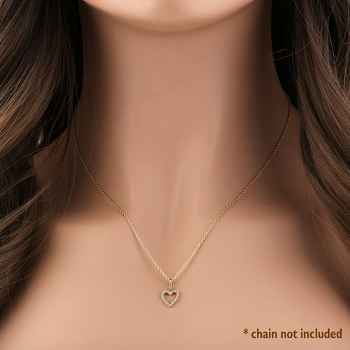 Solid 14K Yellow Gold Simple Heart Round CZ Pendant