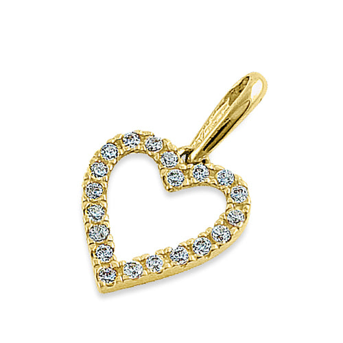 Solid 14K Yellow Gold Simple Heart Round CZ Pendant