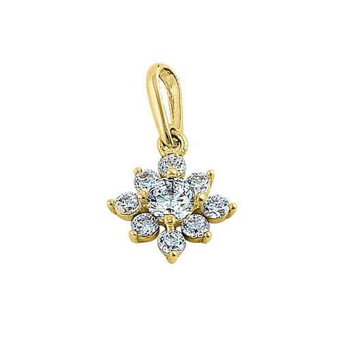 Solid 14K Yellow Gold Artistic Flower Round CZ Pendant