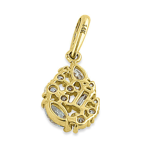 Solid 14K Yellow Gold Oval Cluster CZ Pendant