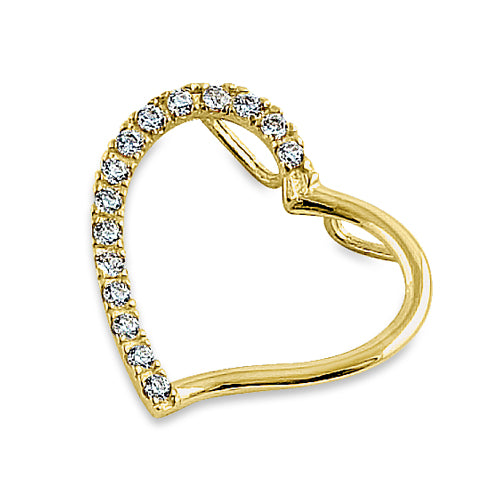 Solid 14K Yellow Gold Heart Accent Round CZ Pendant
