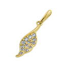 Solid 14K Yellow Gold Leaf CZ Pendant