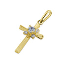 Solid 14K Yellow Gold Ancient Cross CZ Pendant