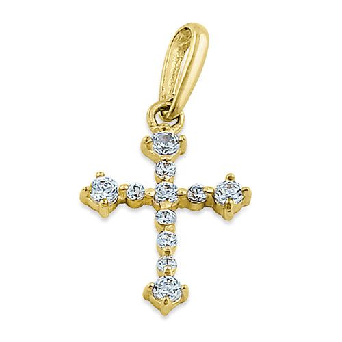 Solid 14K Yellow Gold Classic Cross CZ Pendant