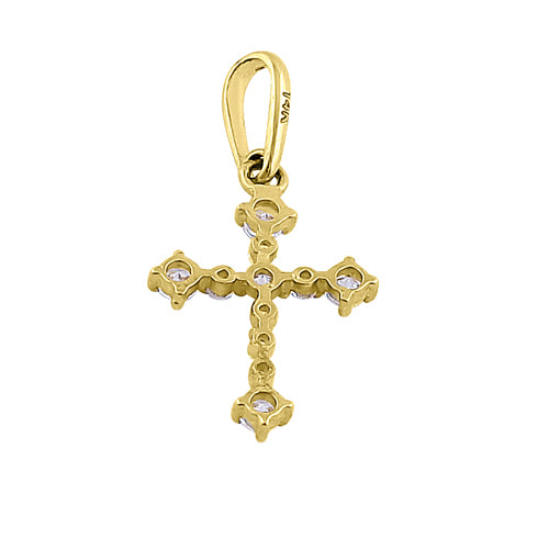 Solid 14K Yellow Gold Classic Cross CZ Pendant