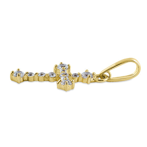 Solid 14K Yellow Gold Classic Cross CZ Pendant