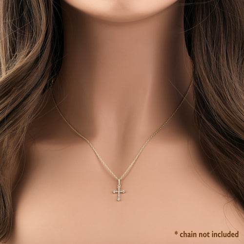 Solid 14K Yellow Gold Classic Cross CZ Pendant