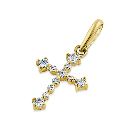 Solid 14K Yellow Gold Classic Cross CZ Pendant