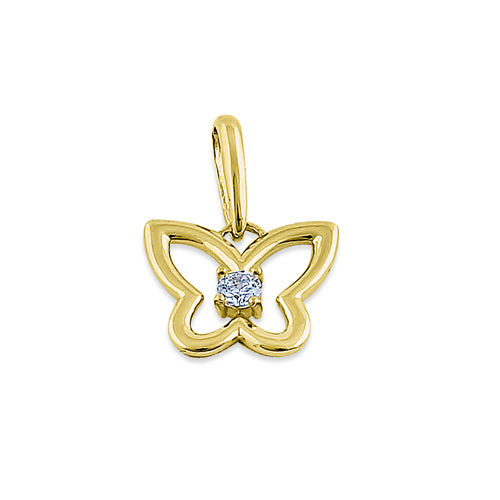 Solid 14K Yellow Gold Butterfly Outline CZ Pendant