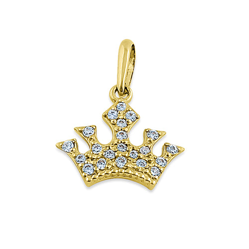 Solid 14K Yellow Gold Queen's Crown CZ Pendant