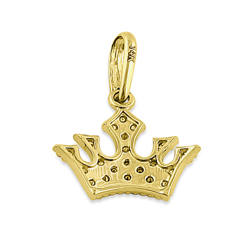 Solid 14K Yellow Gold Queen's Crown CZ Pendant