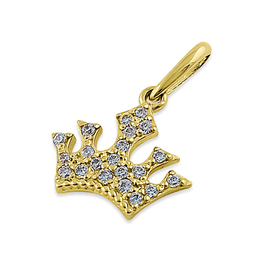 Solid 14K Yellow Gold Queen's Crown CZ Pendant