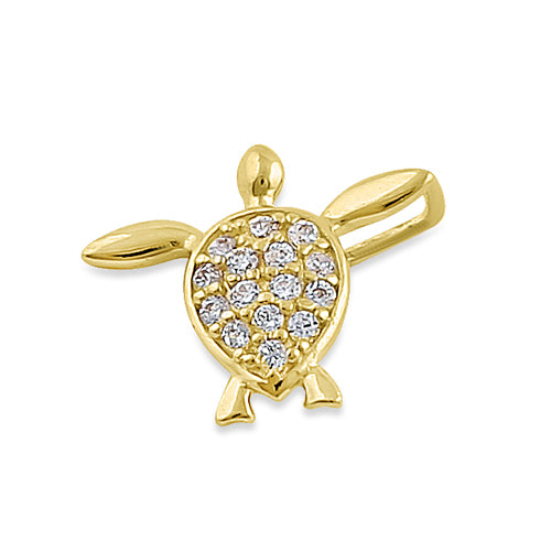 Solid 14K Yellow Gold Sea Turtle CZ Pendant