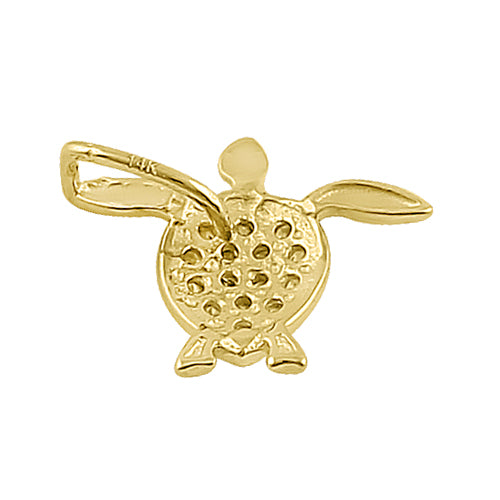 Solid 14K Yellow Gold Sea Turtle CZ Pendant