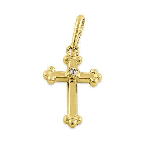 Solid 14K Yellow Gold Vintage Cross CZ Pendant