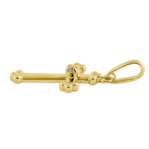 Solid 14K Yellow Gold Vintage Cross CZ Pendant