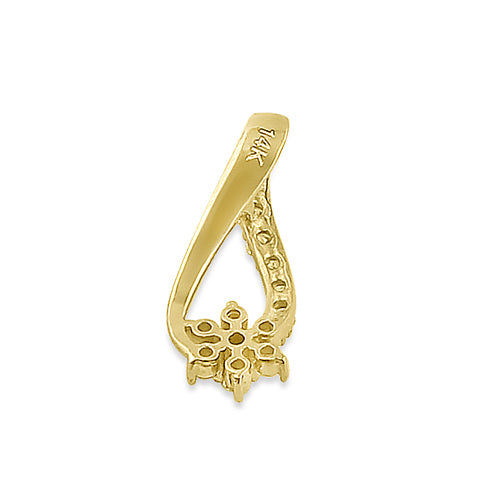 Solid 14K Yellow Gold Flower CZ Pendant