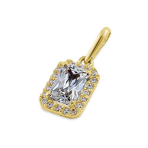 Solid 14K Yellow Gold Halo Emerald Cut CZ Pendant