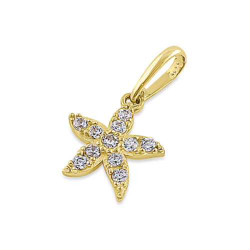 Solid 14K Yellow Gold Starfish CZ Pendant