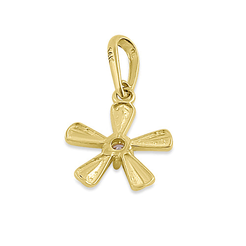 Solid 14K Yellow Gold Groovy Flower CZ Pendant