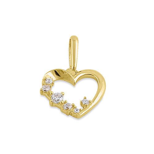 Solid 14K Yellow Gold Asymmetrical Heart CZ Pendant