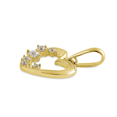 Solid 14K Yellow Gold Asymmetrical Heart CZ Pendant