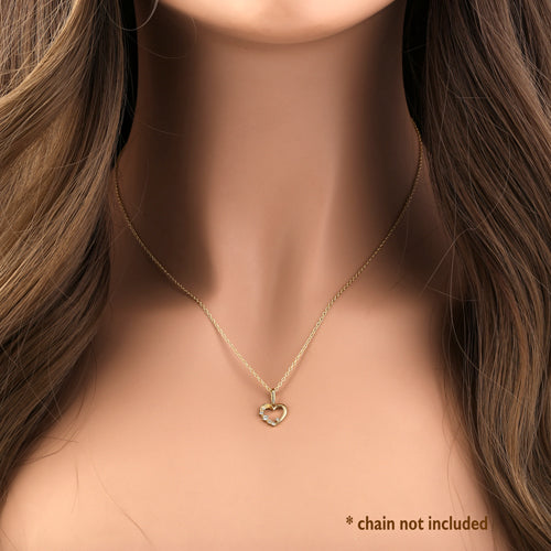 Solid 14K Yellow Gold Asymmetrical Heart CZ Pendant