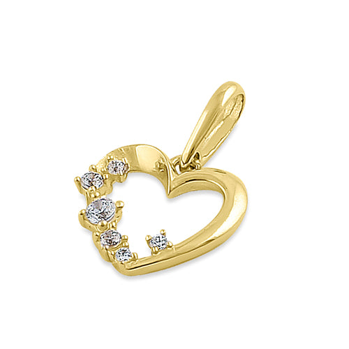 Solid 14K Yellow Gold Asymmetrical Heart CZ Pendant