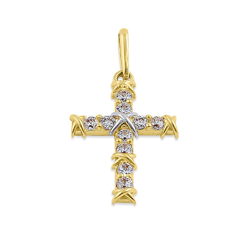 Solid 14K Yellow Gold and White Gold Bond Cross CZ Pendant