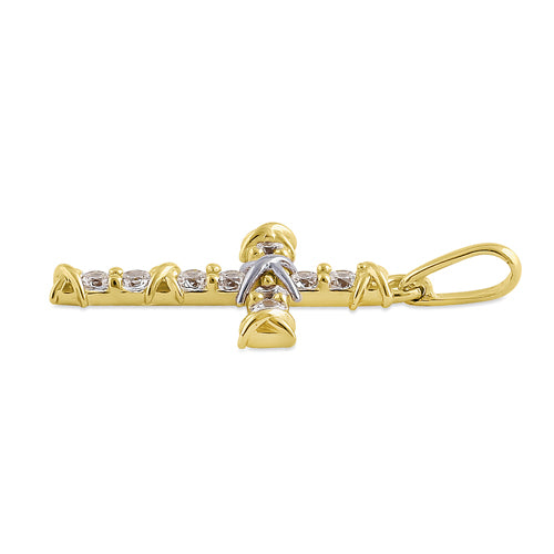 Solid 14K Yellow Gold and White Gold Bond Cross CZ Pendant