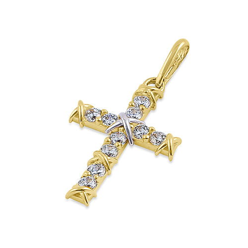 Solid 14K Yellow Gold and White Gold Bond Cross CZ Pendant