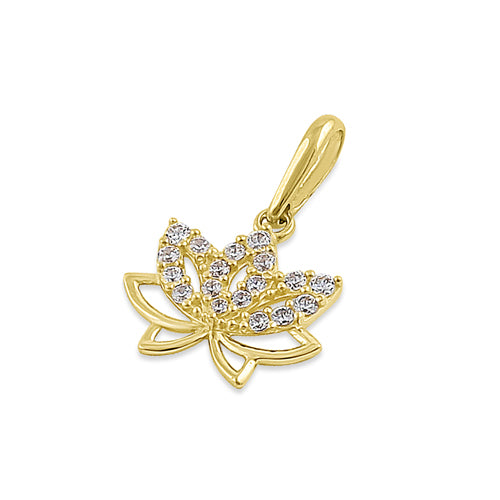 Solid 14K Yellow Gold Lotus Flower CZ Pendant