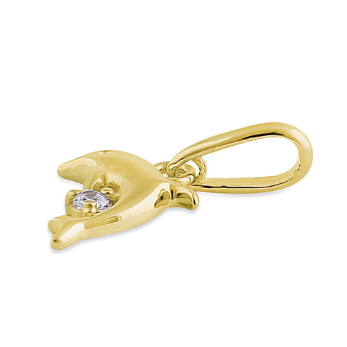 Solid 14K Yellow Gold Leaping Dolphin CZ Pendant