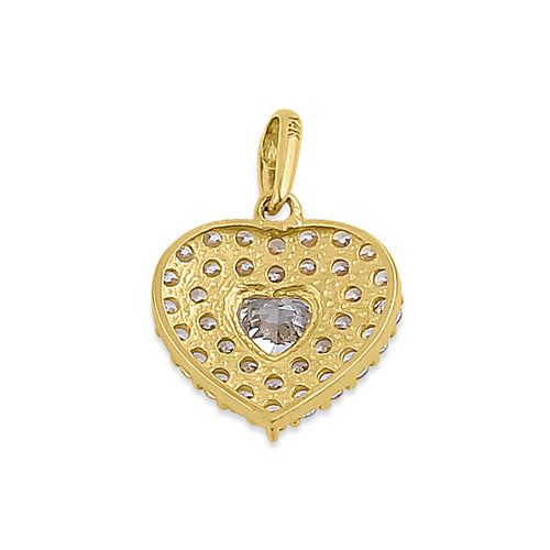 Solid 14K Yellow Gold Inner Heart Pave CZ Pendant