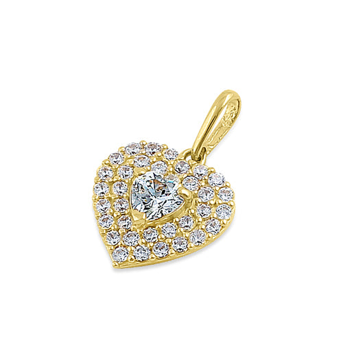 Solid 14K Yellow Gold Inner Heart Pave CZ Pendant