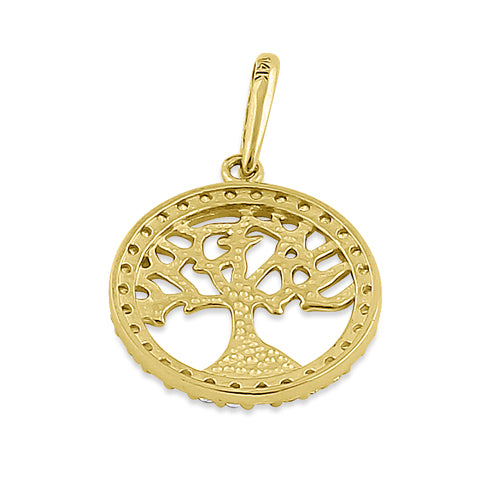 Solid 14K Yellow Gold Tree of Life CZ Pendant