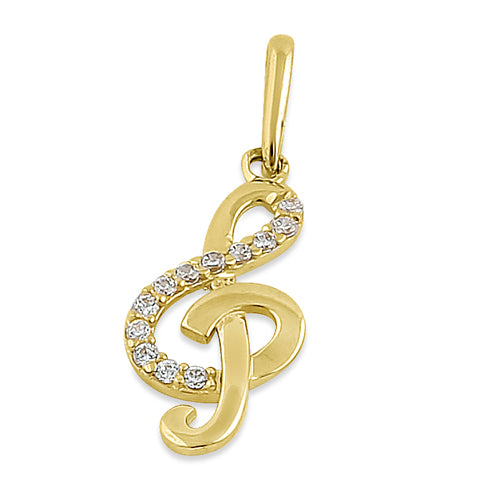 Solid 14K Yellow Gold Music Note CZ Pendant