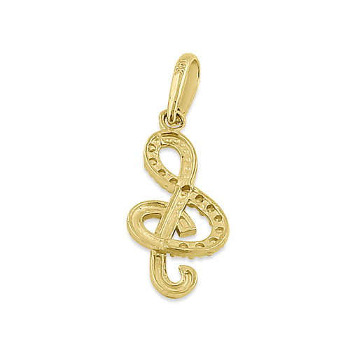 Solid 14K Yellow Gold Music Note CZ Pendant