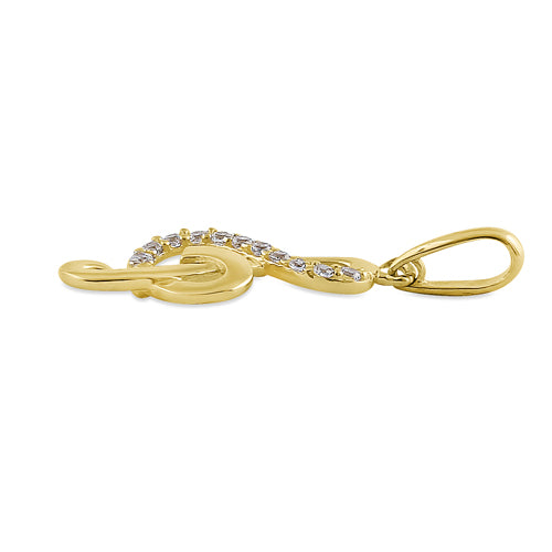 Solid 14K Yellow Gold Music Note CZ Pendant
