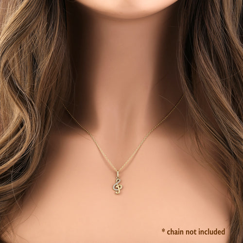 Solid 14K Yellow Gold Music Note CZ Pendant