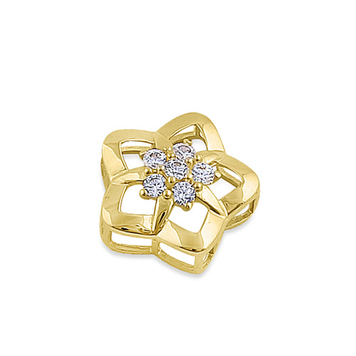 Solid 14K Yellow Gold Puffy Flower Star CZ Pendant