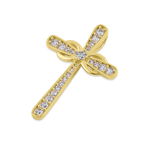 Solid 14K Yellow Gold Relic Cross CZ Pendant