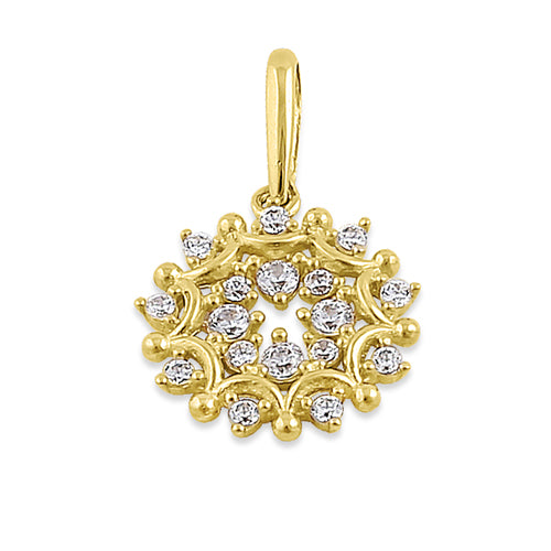 Solid 14K Yellow Gold Glamorous Circle CZ Pendant