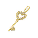 Solid 14K Yellow Gold Heart Key CZ Pendant