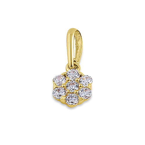 Solid 14K Yellow Gold Small Flower Cluster CZ Pendant