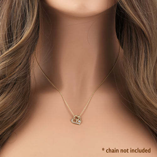 Solid 14K Yellow Gold Mother and Child Heart CZ Pendant