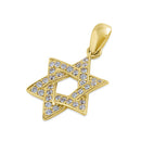 Solid 14K Yellow Gold Star of David CZ Pendant