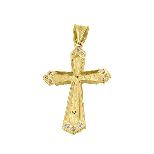 Solid 14K Yellow Gold Jesus Christ on Cross CZ Pendant