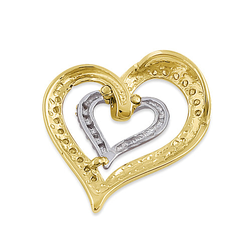 Solid 14K Yellow Gold White Gold Plated Inner Heart CZ Pendant